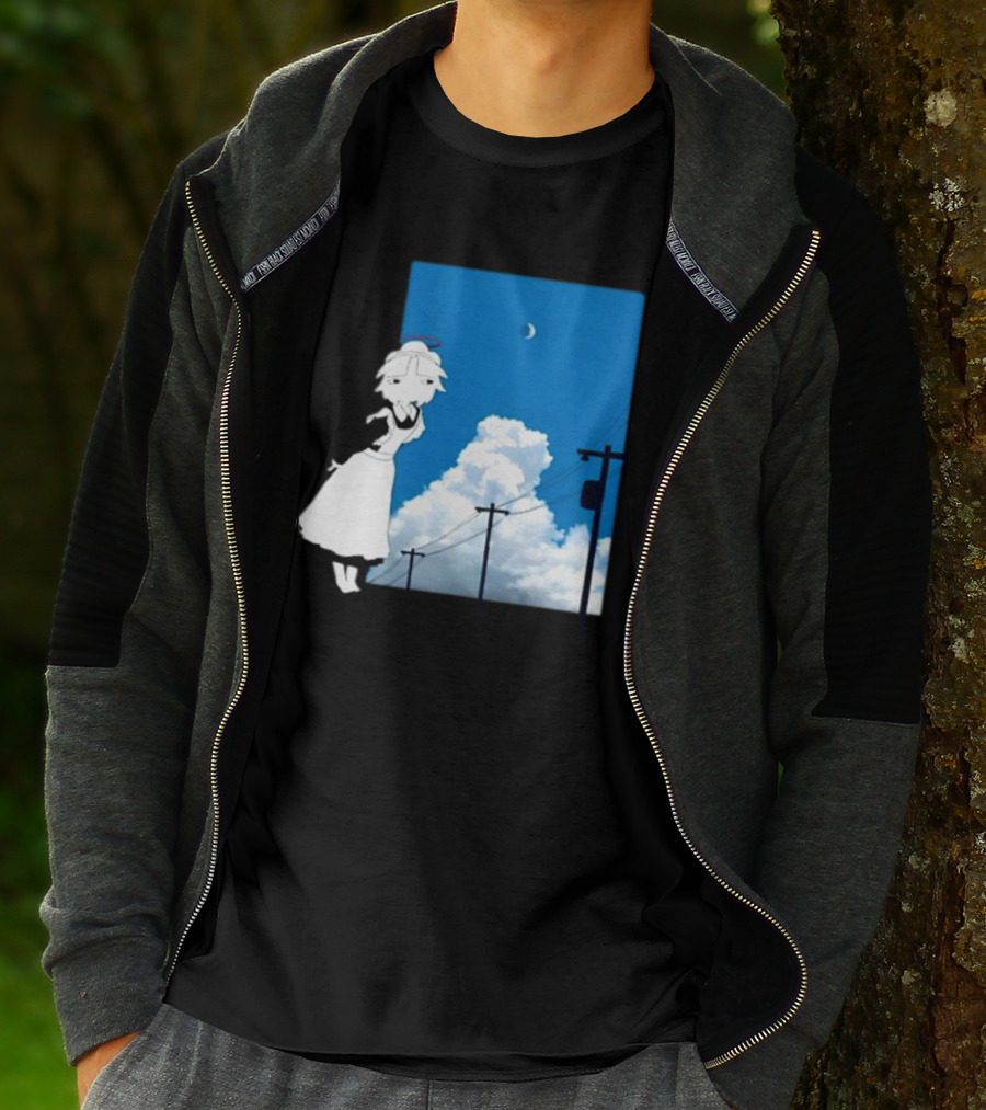 Electric Maid Under Cloudy Sky And Moon With Power Lines T-Shirt