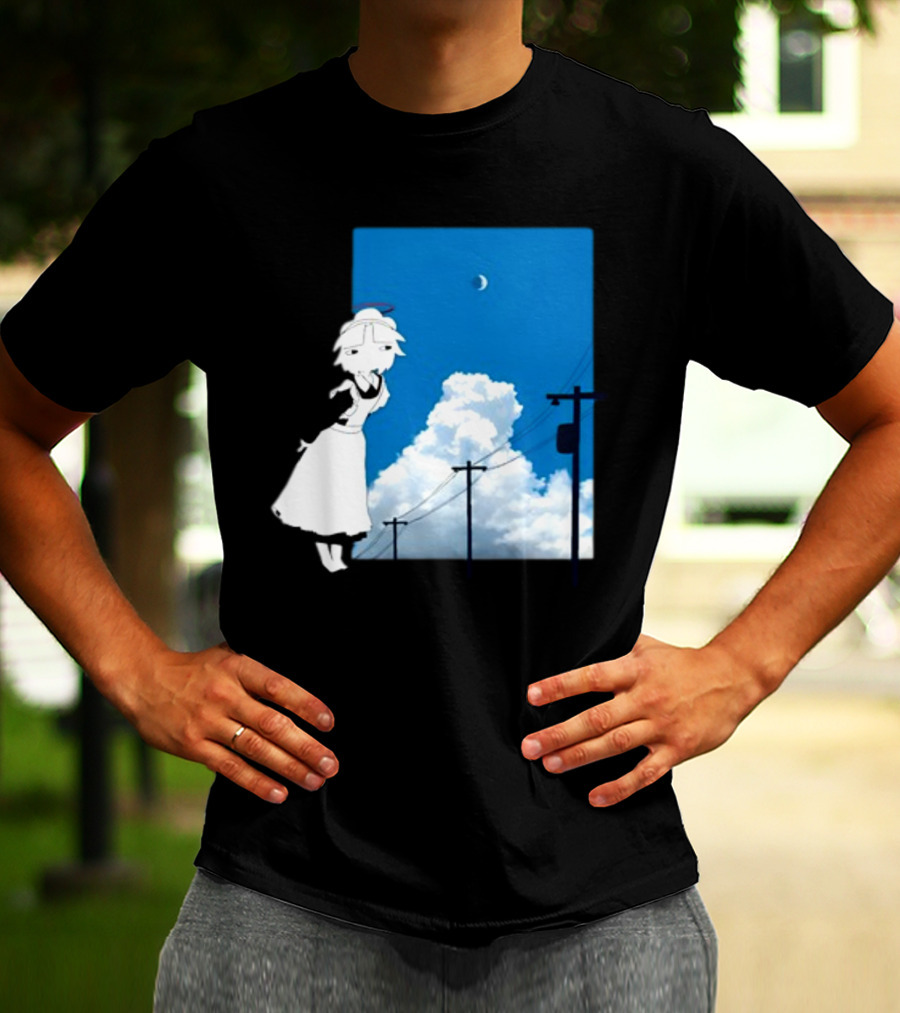 Electric Maid Under Cloudy Sky And Moon With Power Lines T-Shirt