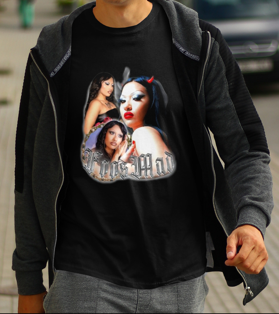 Foos Mad Gothic Style With Bold Makeup And Red Horns T-Shirt