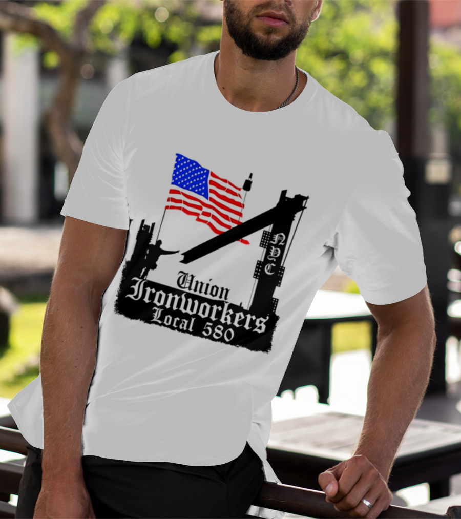Union Ironworkers Local 580 NYC American Flag T-Shirt