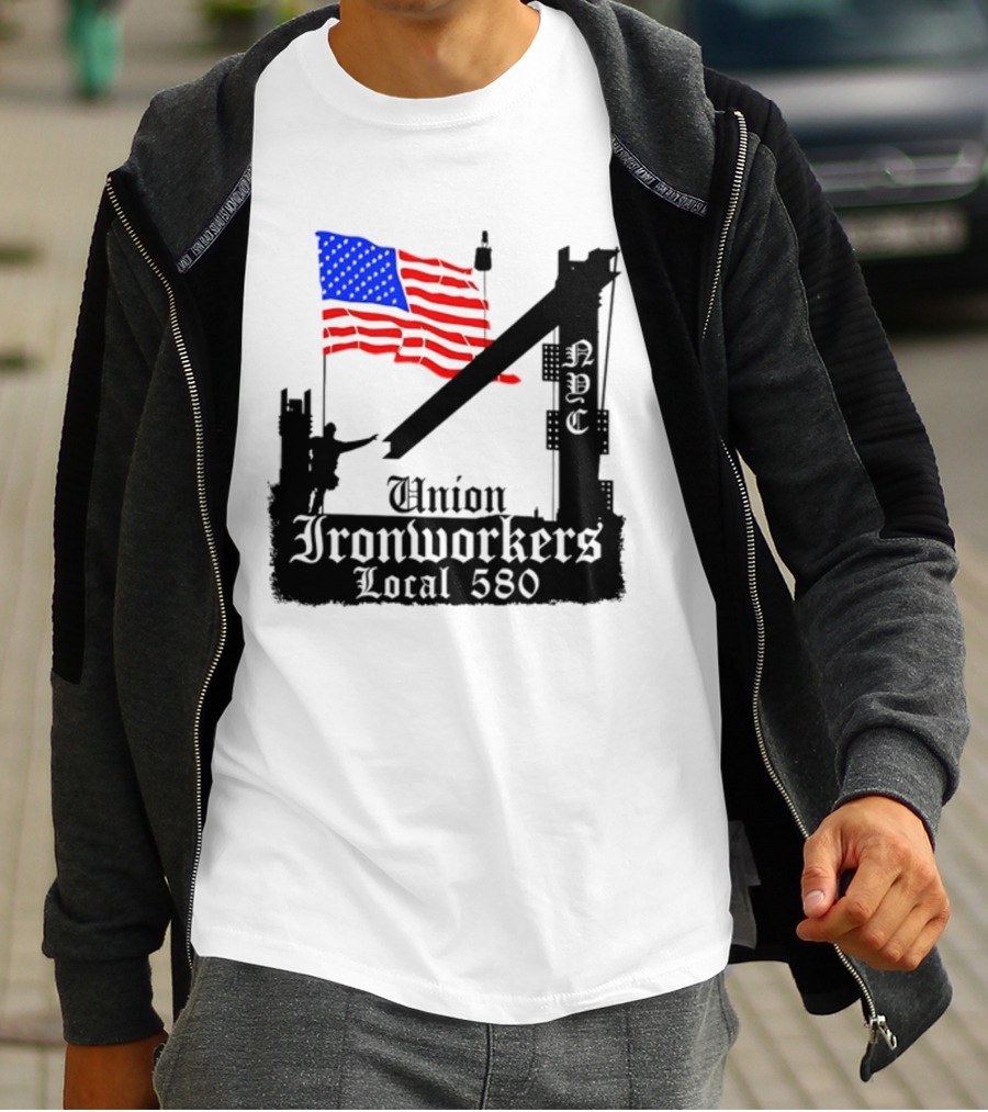 Union Ironworkers Local 580 NYC American Flag T-Shirt
