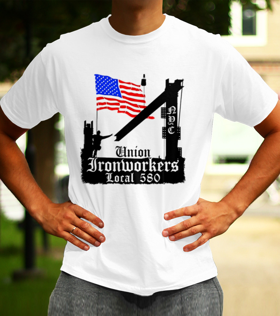 Union Ironworkers Local 580 NYC American Flag T-Shirt