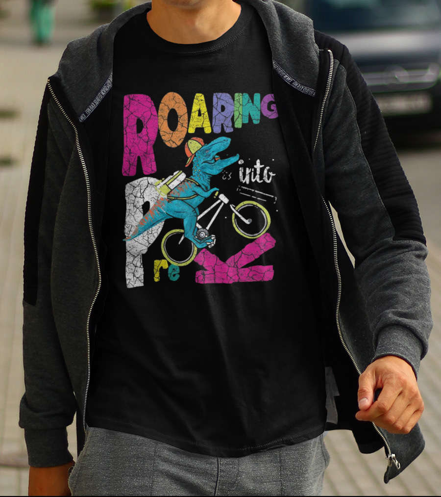 Roaring Into Pre-K Dinosaur Bike Adventure 1st Day Of School Rex T-Shirt