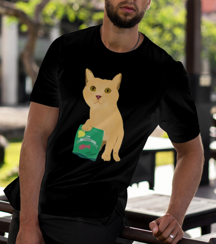 KatRose Cat Treats 100% Fish Formula Cat Holding Green Package T-Shirt