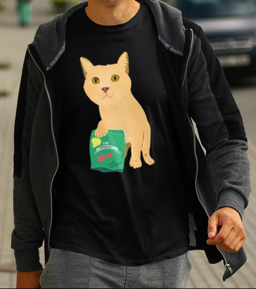 KatRose Cat Treats 100% Fish Formula Cat Holding Green Package T-Shirt