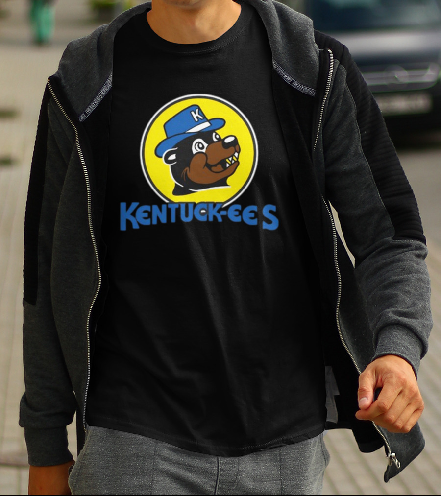 Kentuckee's Bear With Blue K Hat In Yellow Circle T-Shirt