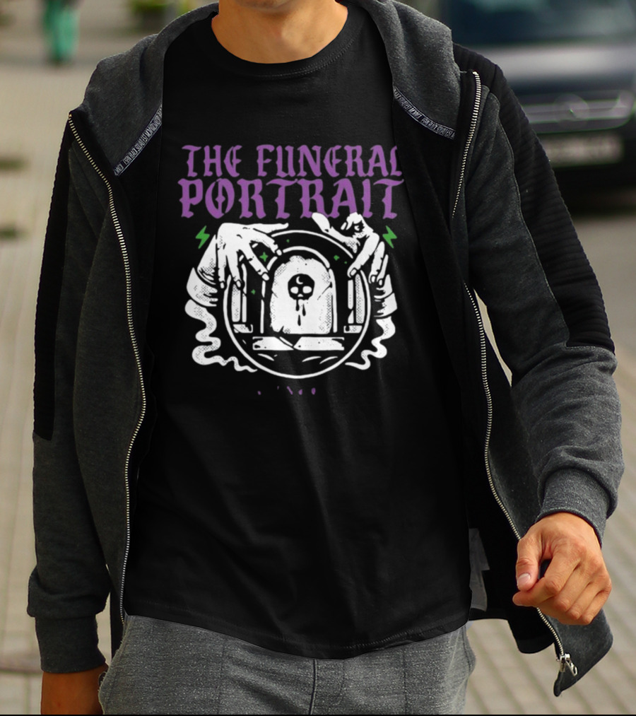 The Funeral Portrait Coffin Crew Grim Skull And Coffin Hands T-Shirt