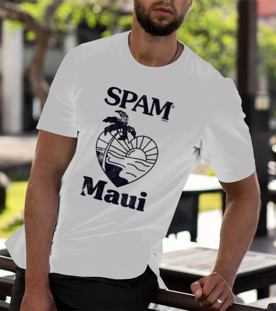 SPAM Maui Sunset Heart Palm Tree T-Shirt