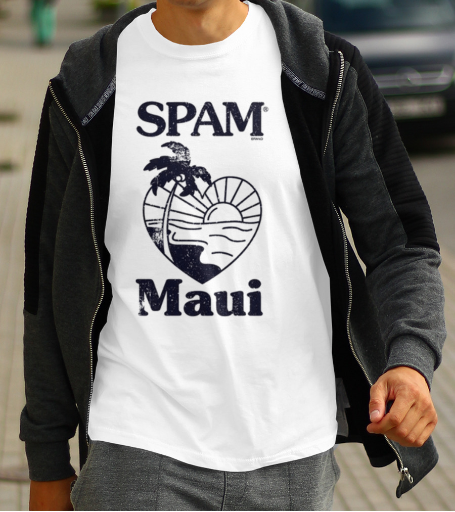 SPAM Maui Sunset Heart Palm Tree T-Shirt