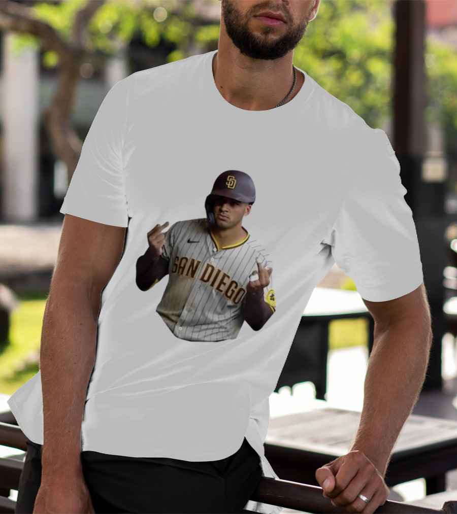 San Diego Baseball Player Gesture In Pinstripe Jersey T-Shirt