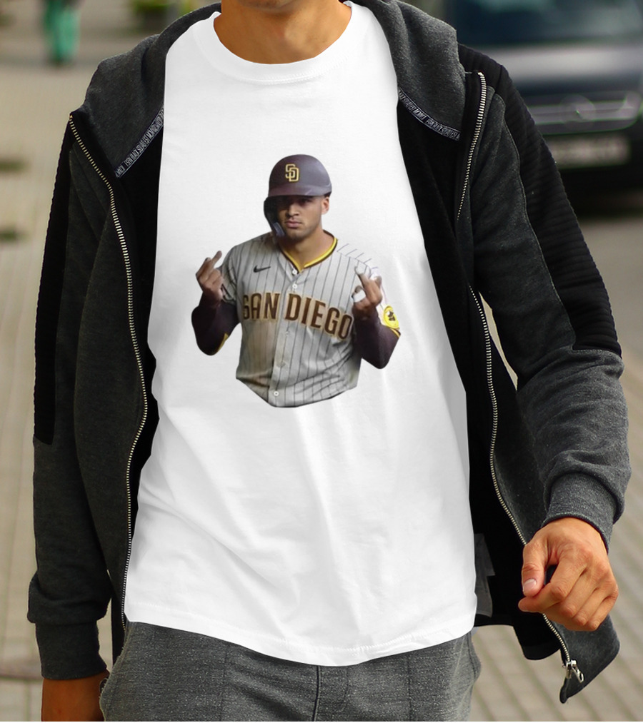 San Diego Baseball Player Gesture In Pinstripe Jersey T-Shirt