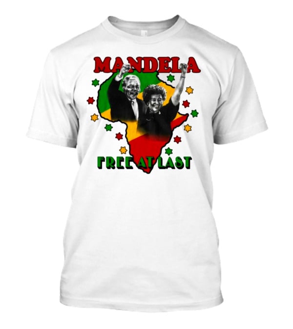 Nelson Mandela Free At Last Africa Map Red Yellow Green Stars T-Shirt