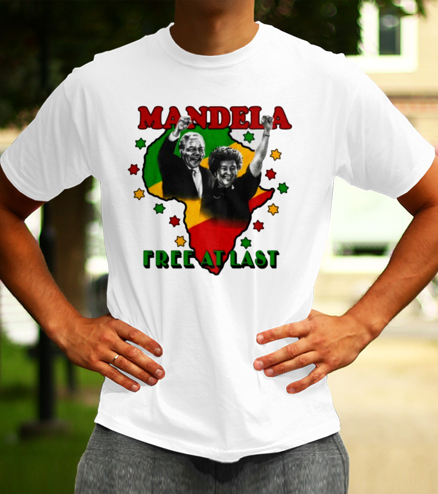 Nelson Mandela Free At Last Africa Map Red Yellow Green Stars T-Shirt