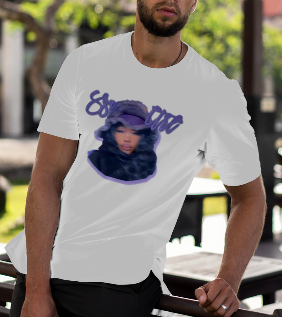 Meechy Club Sza Ctrl Portrait With Fuzzy Hood And Purple Gradient Text T-Shirt