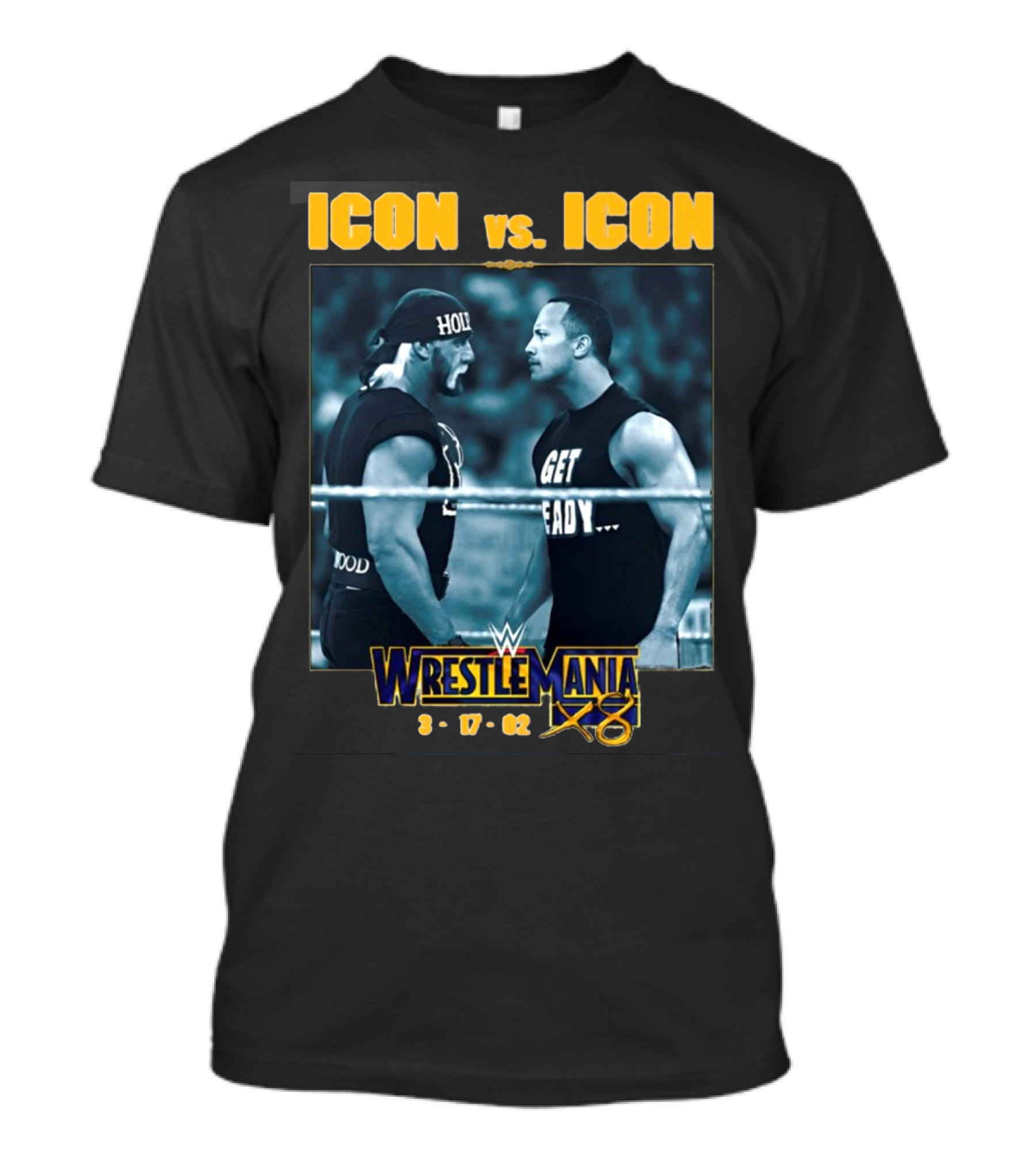 ICON Vs. ICON WrestleMania X8 The Rock Hulk Hogan 3-17-02 T-Shirt