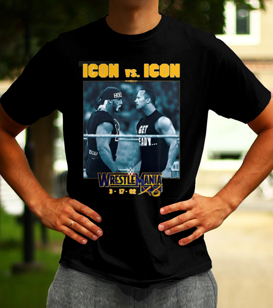 ICON Vs. ICON WrestleMania X8 The Rock Hulk Hogan 3-17-02 T-Shirt