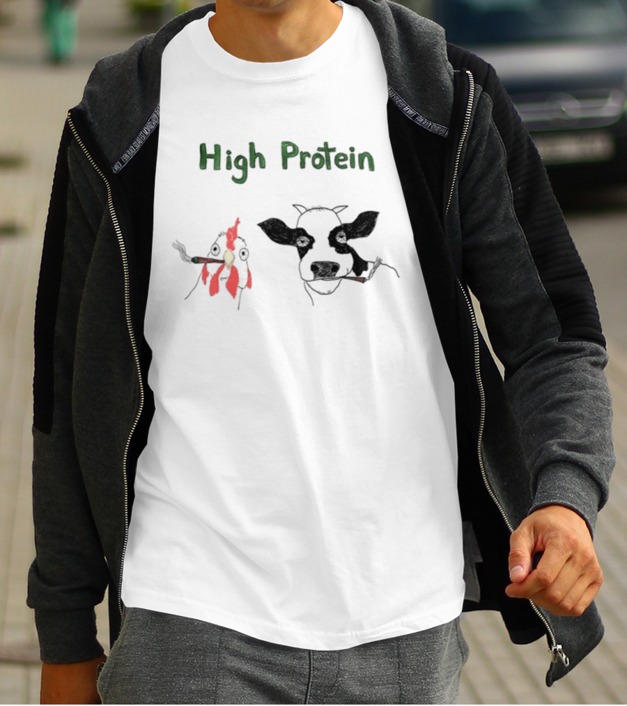 High Protein Chicken And Dairy Cow Smoking Cartoon T-Shirt