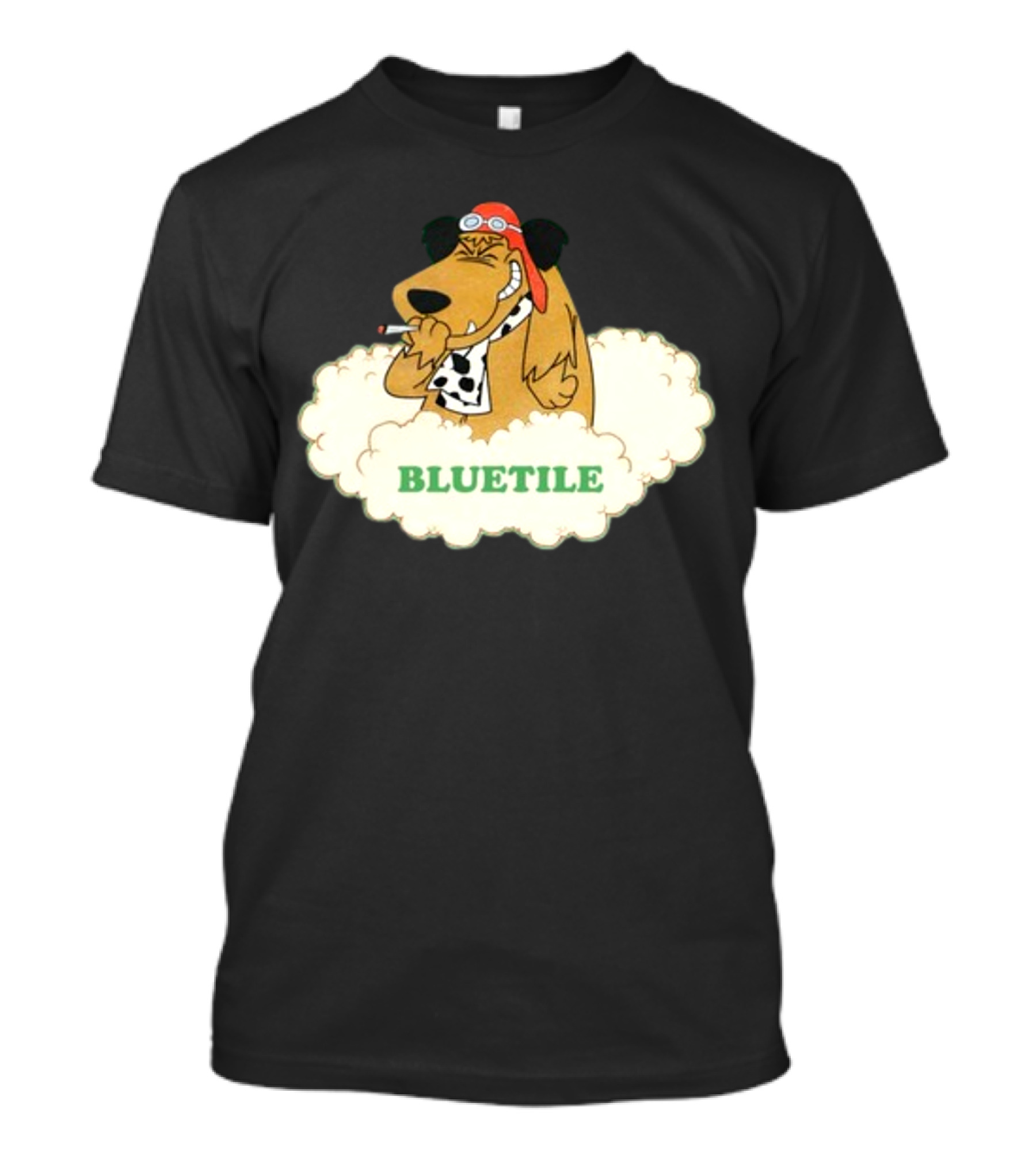 Bluetile Smiling Dog With Aviator Goggles And Bone Scarf In Clouds T-Shirt