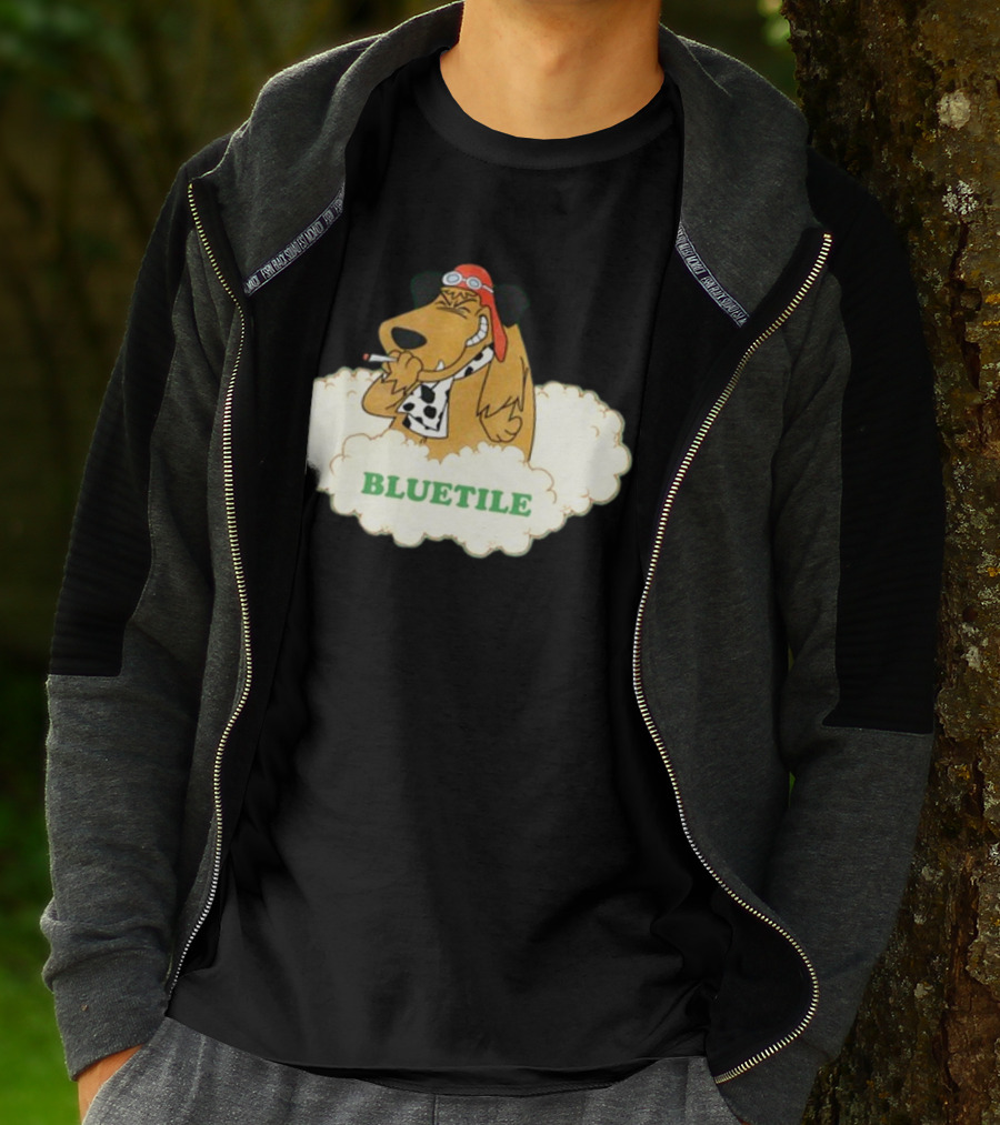 Bluetile Smiling Dog With Aviator Goggles And Bone Scarf In Clouds T-Shirt