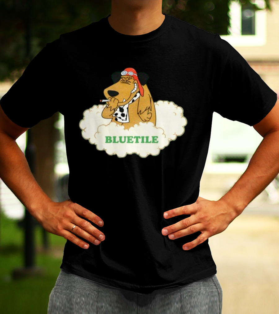 Bluetile Smiling Dog With Aviator Goggles And Bone Scarf In Clouds T-Shirt