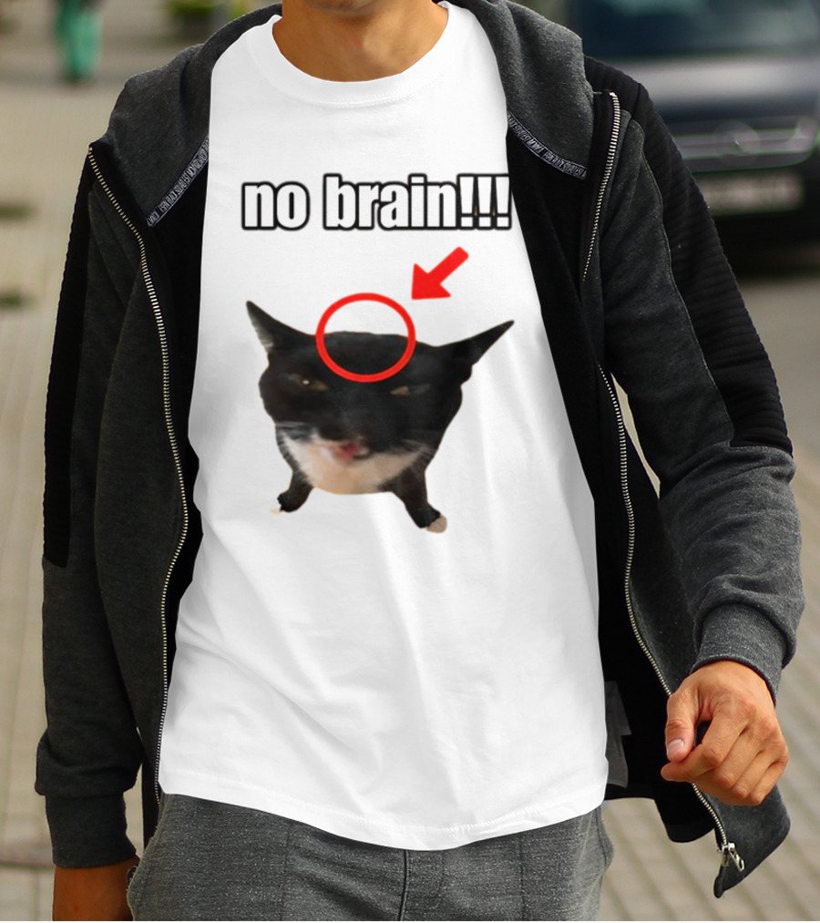 No Brain Cat With Red Circle And Arrow T-Shirt