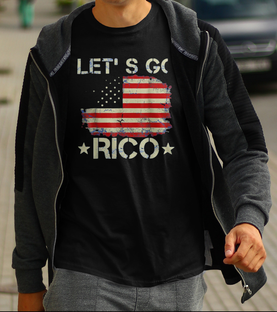 LET'S GO RICO American Flag Text With Star Accents T-Shirt