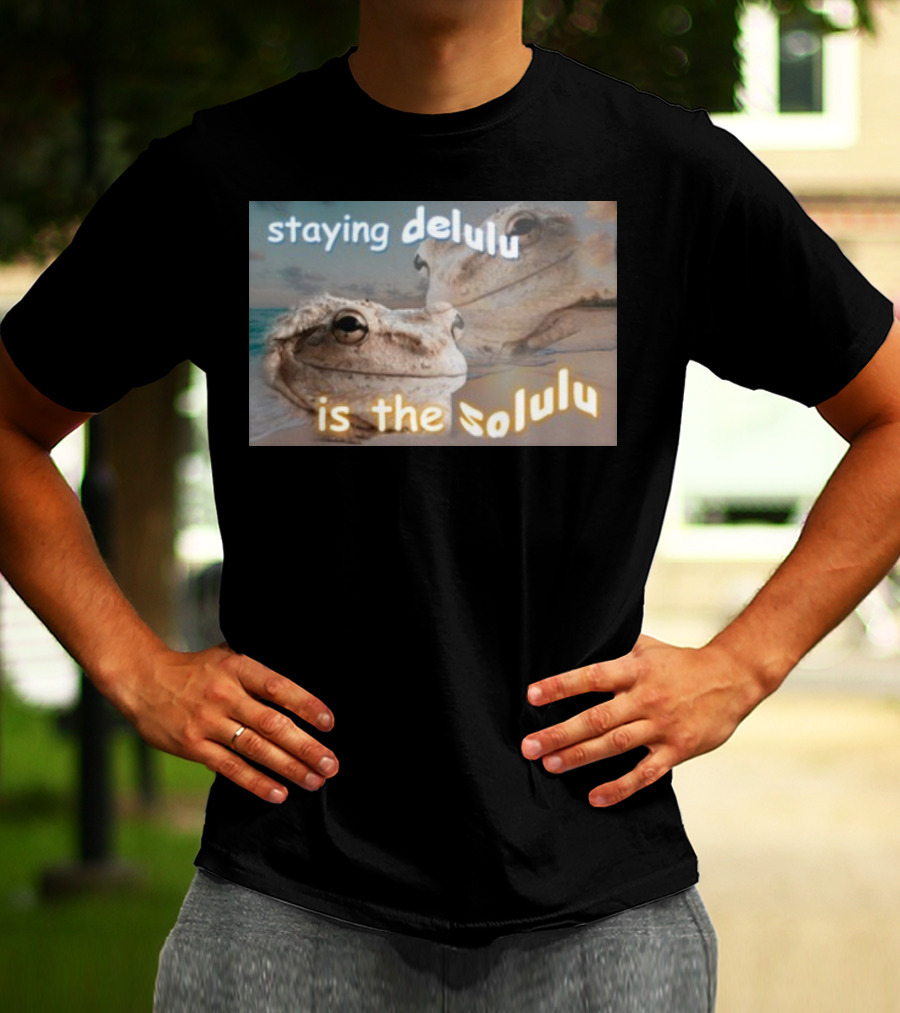 Staying Delulu Is The Solulu Frog Meme Beach Reflection T-Shirt
