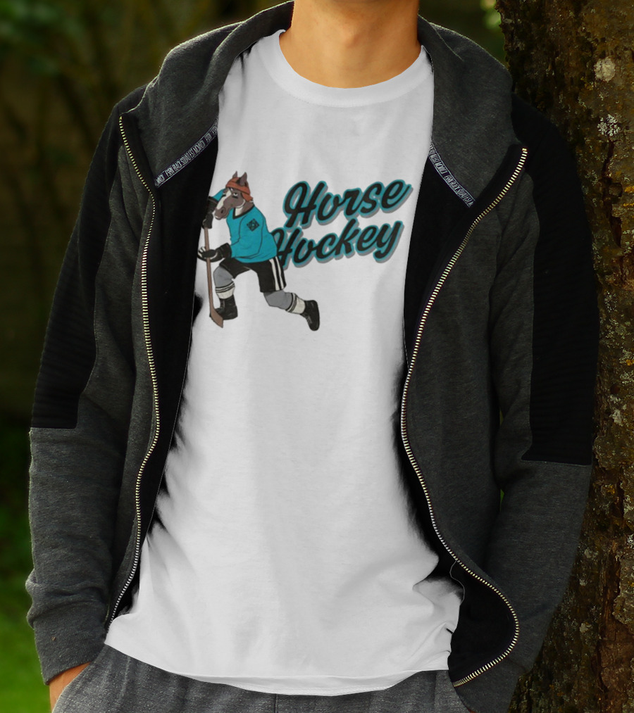 Davidsamsonpodcast Horse Hockey Skating Cartoon Horse With Stick T-Shirt