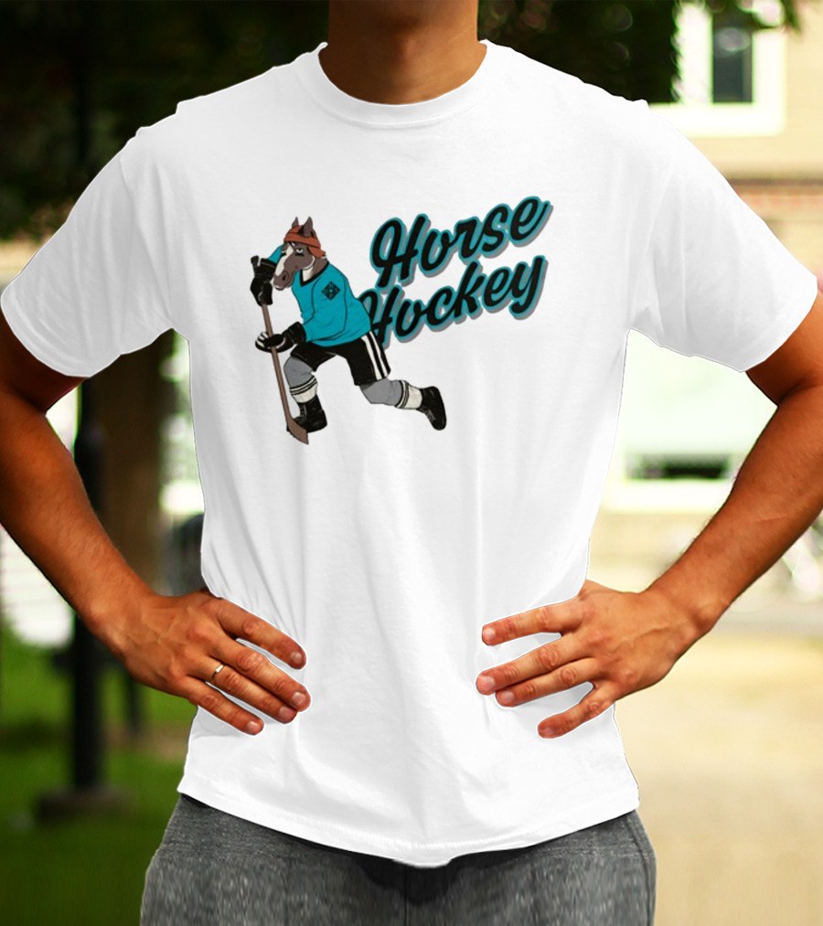 Davidsamsonpodcast Horse Hockey Skating Cartoon Horse With Stick T-Shirt