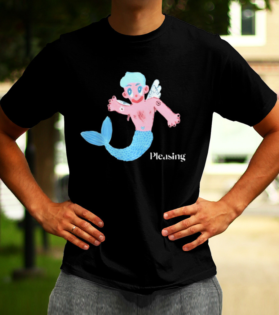 Pleasing Hairy Mermaid Graphic With Wings And Heart Tattoo T-Shirt
