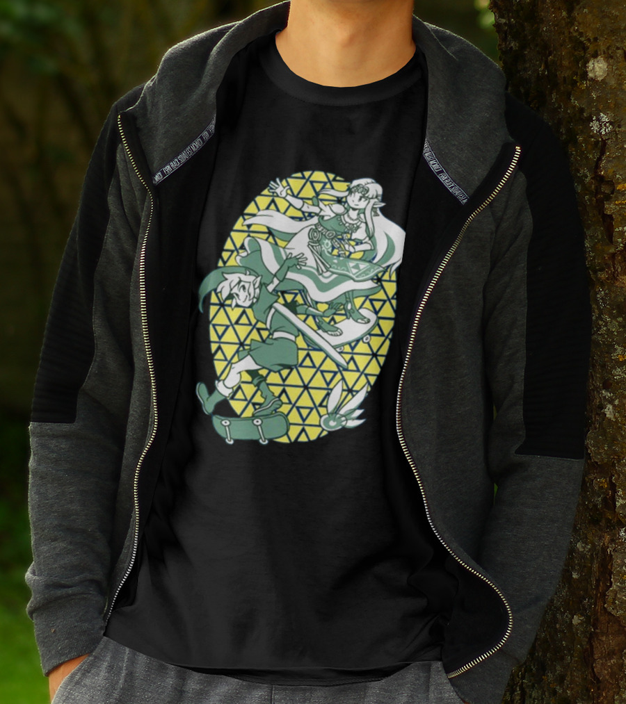 Ocarina Of Grind Link And Zelda Skateboarding Triangles T-Shirt