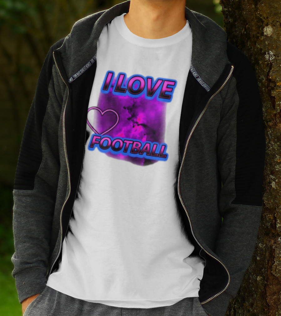 I Love Football Heart Purple Galaxy T-Shirt