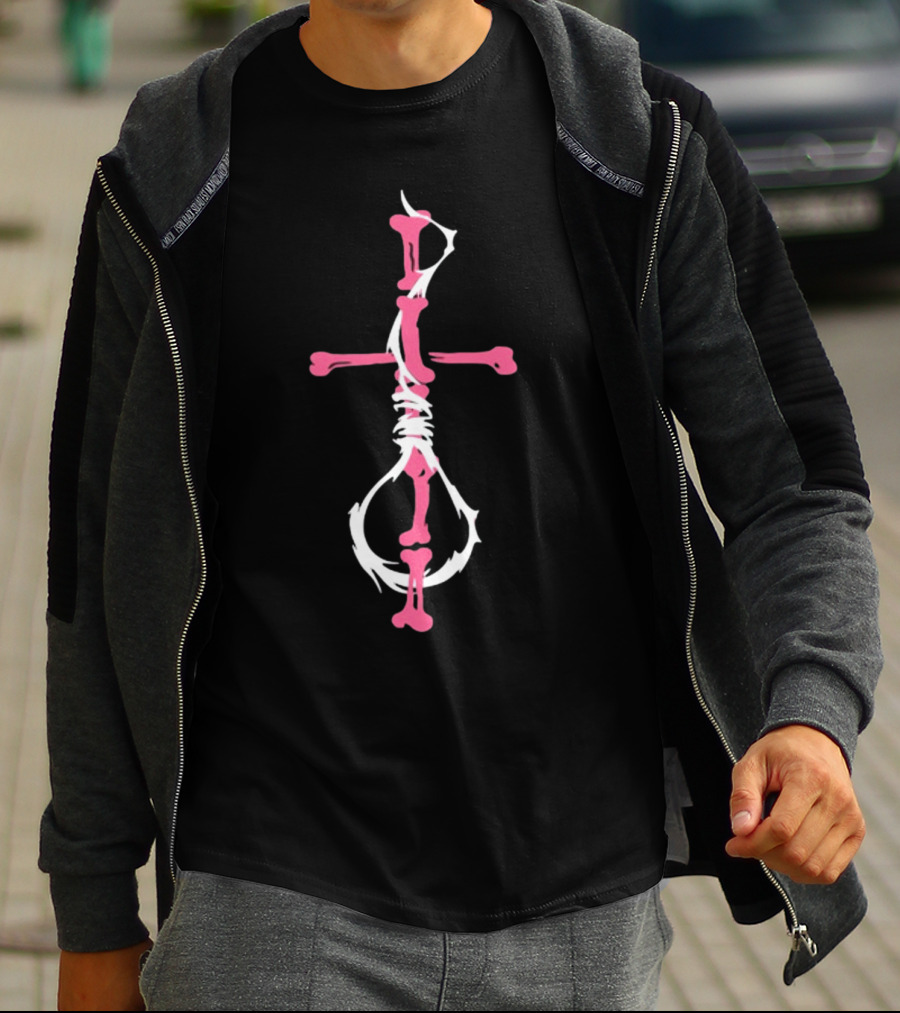 Drokenji Wywh Pink Bone Cross T-Shirt