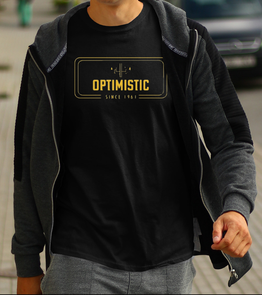 Optimistic Since 1961 With Stylized Cactus In Yellow Box Frame T-Shirt