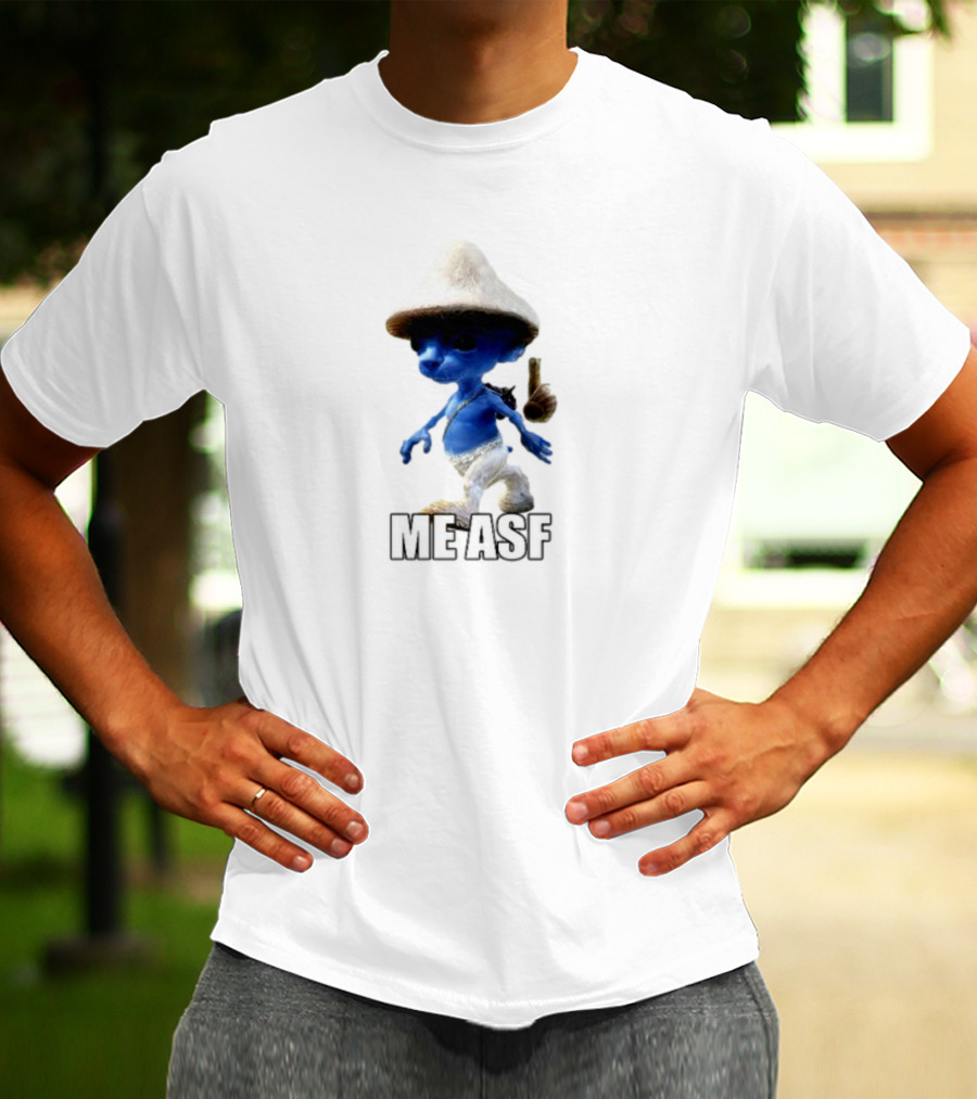 Goofyahhtees Smurf Me Asf Blue Mushroom Character T-Shirt