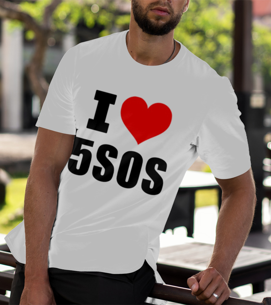 Ashton Irwin Wearing I Love 5SOS Fan Merchandise T-Shirt