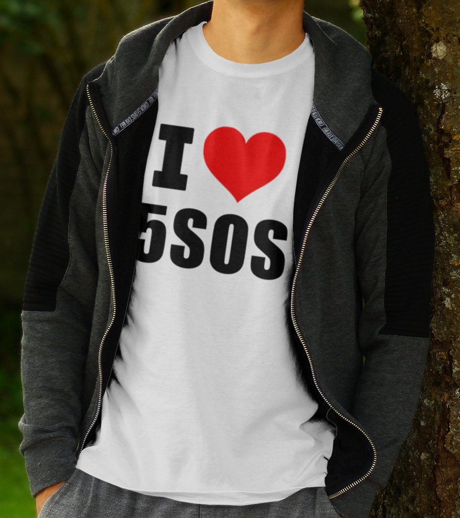 Ashton Irwin Wearing I Love 5SOS Fan Merchandise T-Shirt