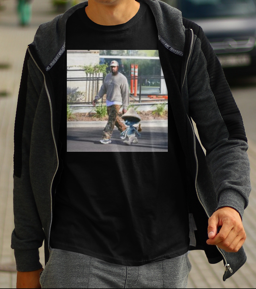 Kanye West Walking With Smurfcat Collaboration Content T-Shirt