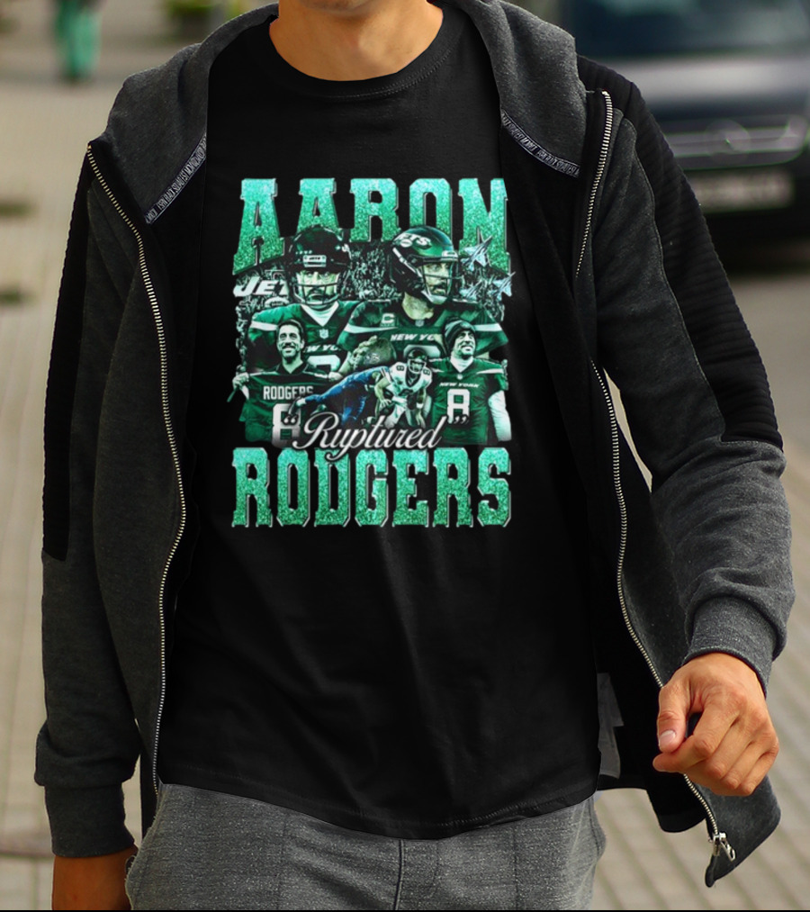 Aaron Rodgers Ruptured Rodgers New York Jets Quarterback Collage T-Shirt