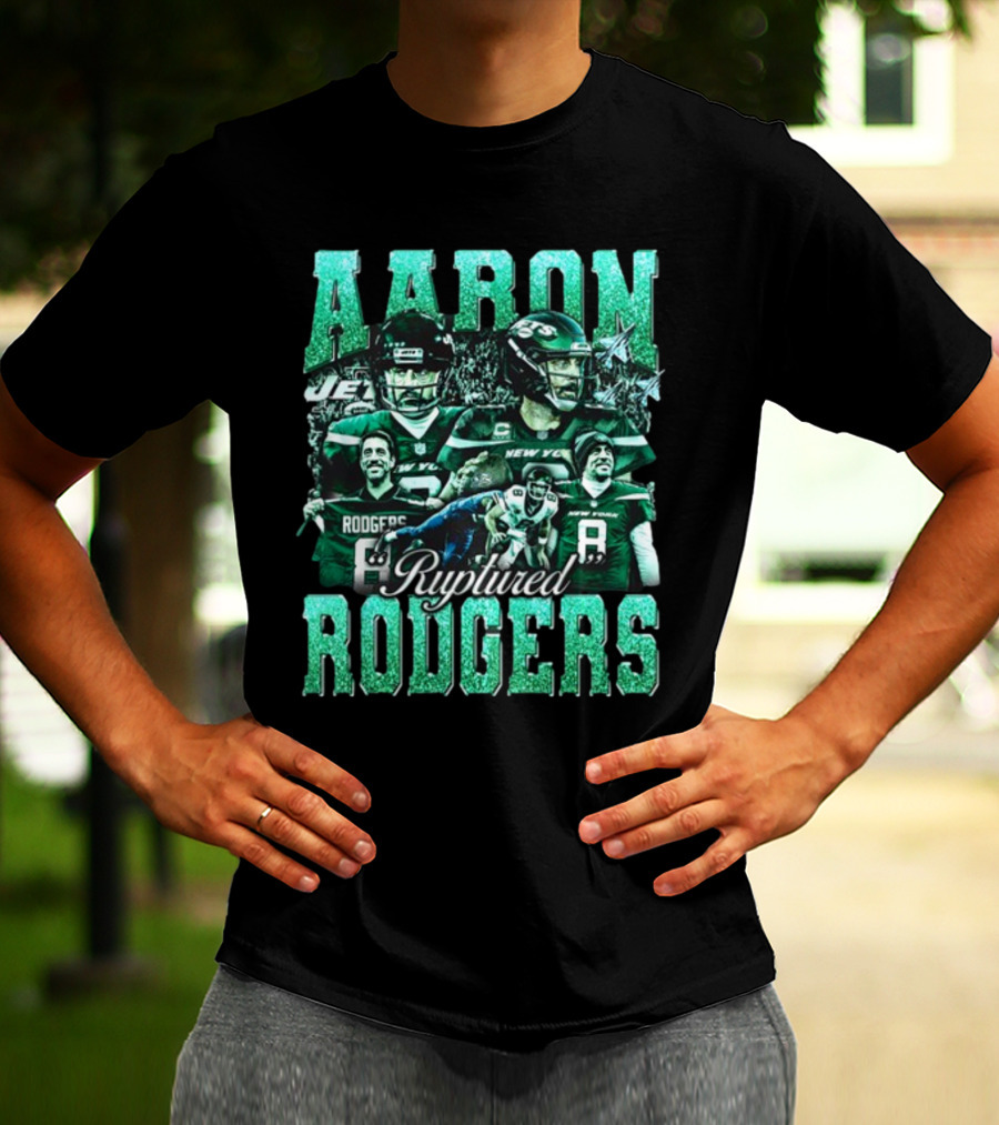 Aaron Rodgers Ruptured Rodgers New York Jets Quarterback Collage T-Shirt