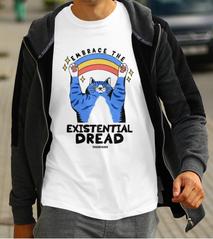 Embrace The Existential Dread Threadheads Cat Rainbow T-Shirt