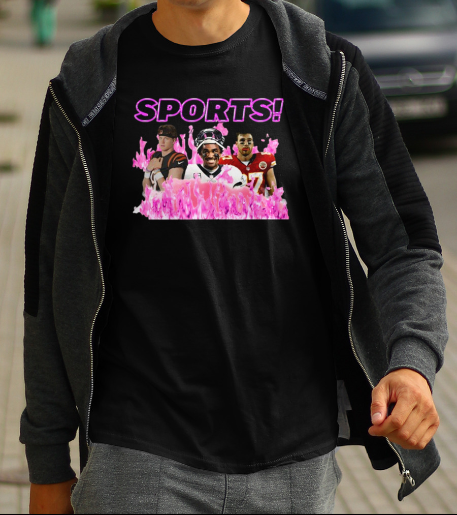 SPORTS Sadstreet Sports NFL Football Players Trio Pink Flames T-Shirt