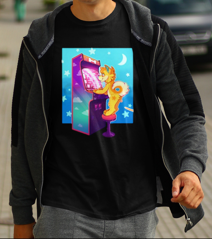 Drackypoof Arcade Pupper Retro Night Gaming T-Shirt