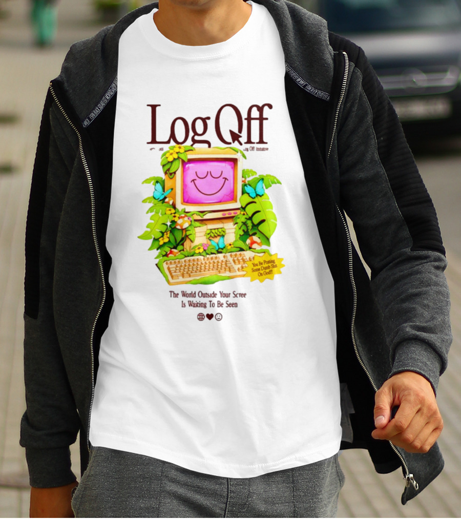Log Off The World Outside Your Screen Is Waiting To Be Seen Vintage Computer Jungle Aesthetic T-Shirt