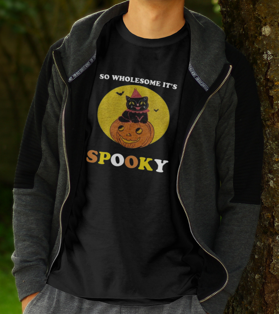 So Wholesome It's Spooky Black Cat Jack-o'-Lantern Halloween T-Shirt