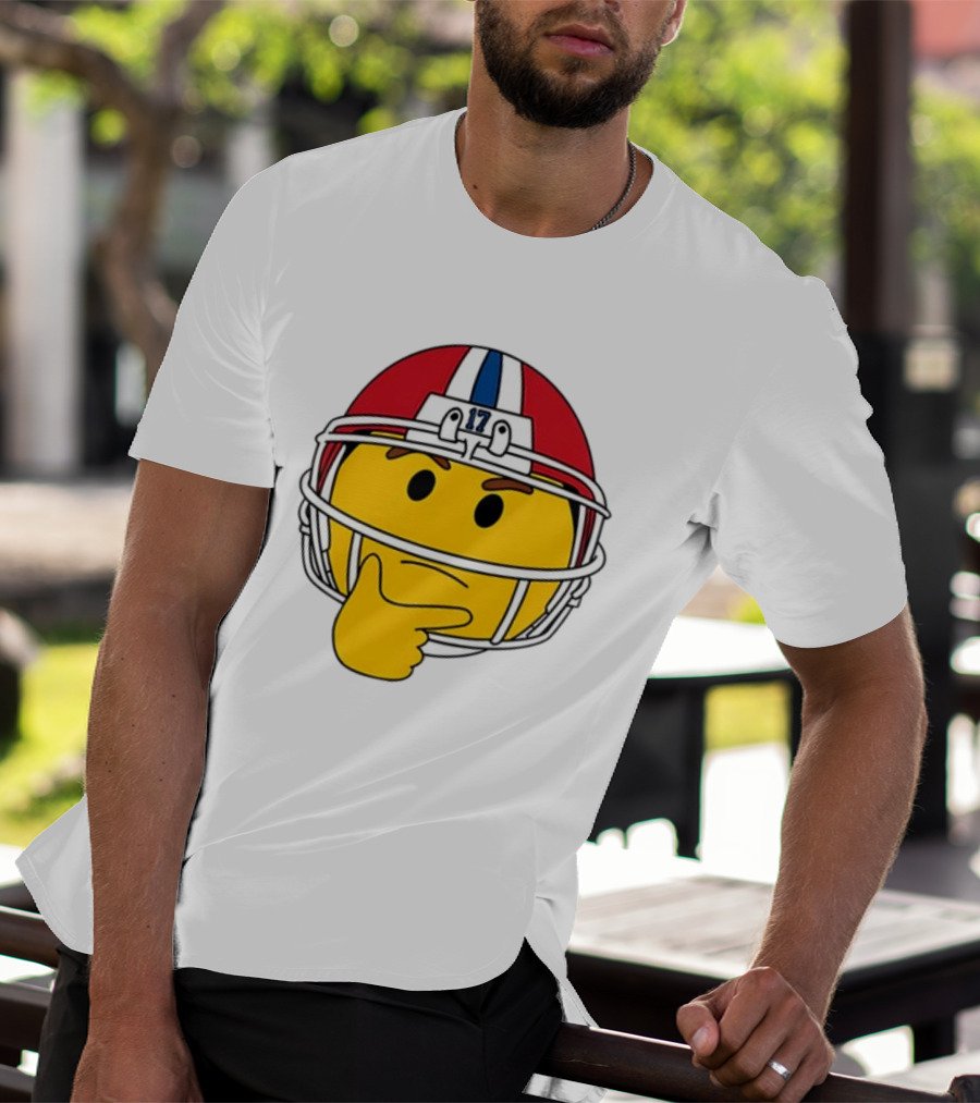 Hmm Moji Curious Thinking Face Football Helmet Red White Blue 17 T-Shirt