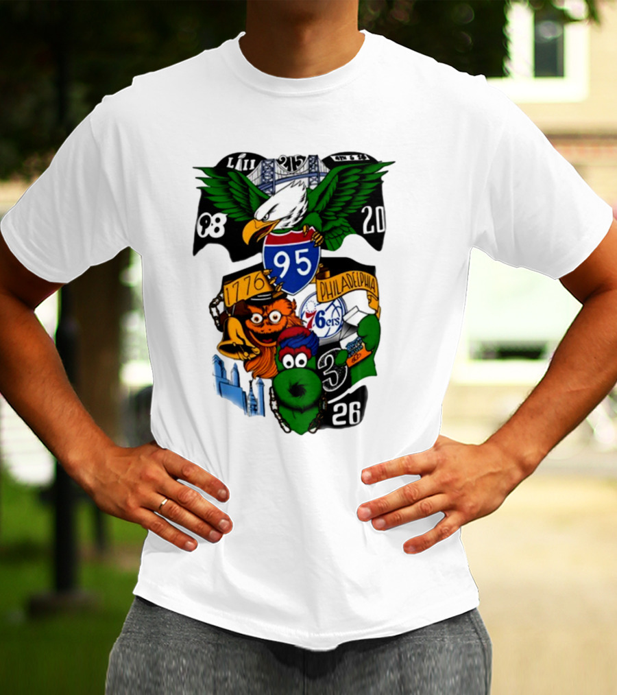 Philadelphia 215 Eagles 76ers 95 Gritty Fanatic 1776 98 26 20 Skyline LIII T-Shirt
