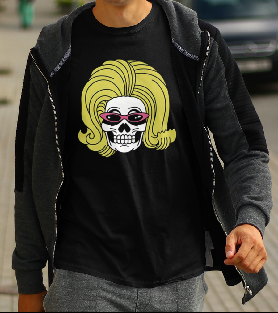 Juno Birch Death Skull Blonde Wig Pink Sunglasses T-Shirt