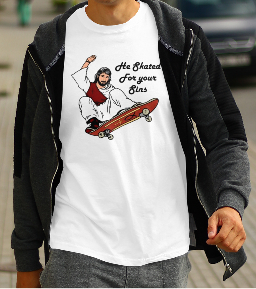 He Skated For Your Sins Red Skateboard Cross T-Shirt