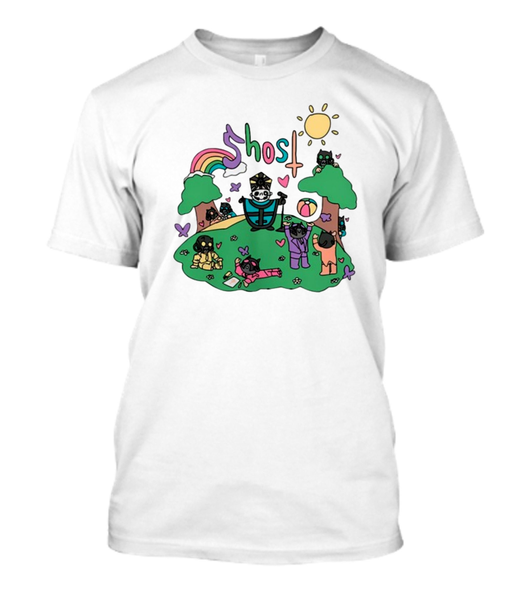 Cardinal Copia Ghost Slipknot Fun Cartoon Scene With Rainbow And Sun T-Shirt